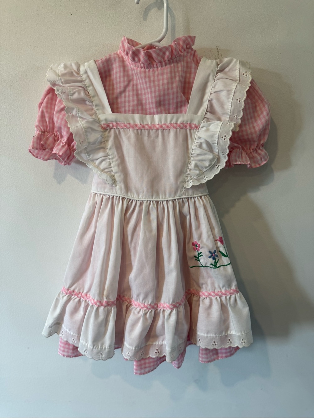 Vintage Disney Winnie the Pooh Girls Dress Size 4 Pink Gingham Pinafore